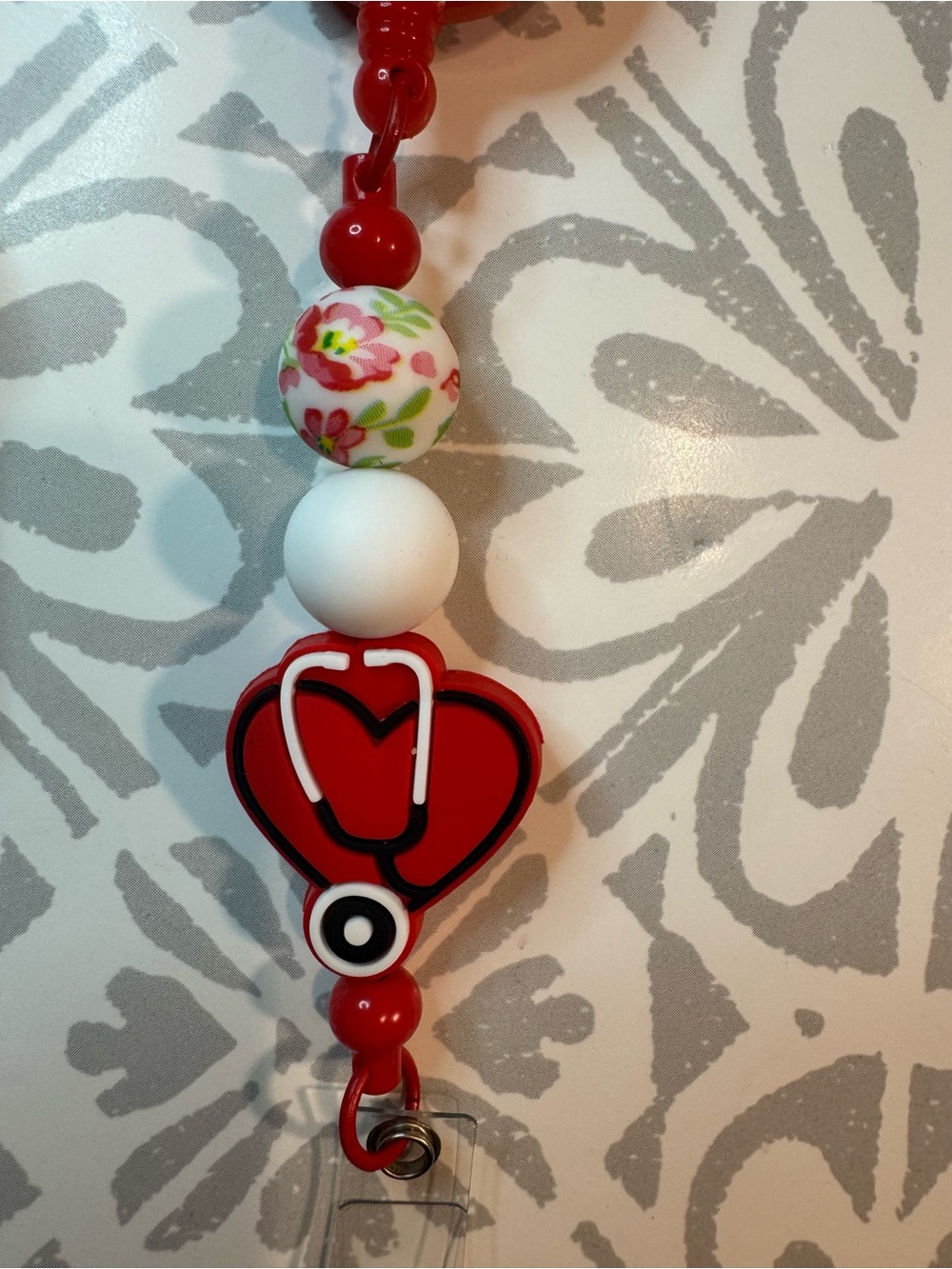 Nurse-Themed Red Badge Reel and Teal Scrub Pen Set - Picture 2 of 3